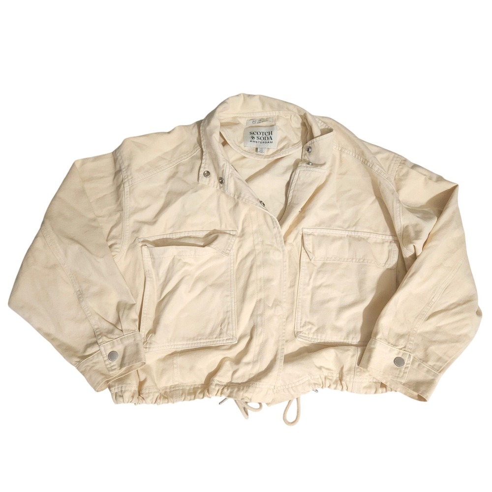 Scotch & Soda Amsterdam Cream Denim Utility Jacket Cropped Large